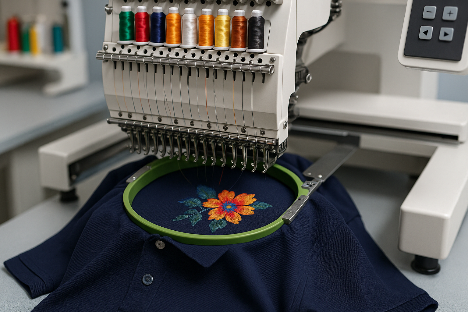 embroidery machine embroidering polo